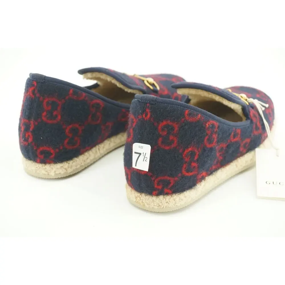 Gucci Fria GG Horsebit Espadrille Loafer Blue Size 7.5G men dress shoe Wool Fur